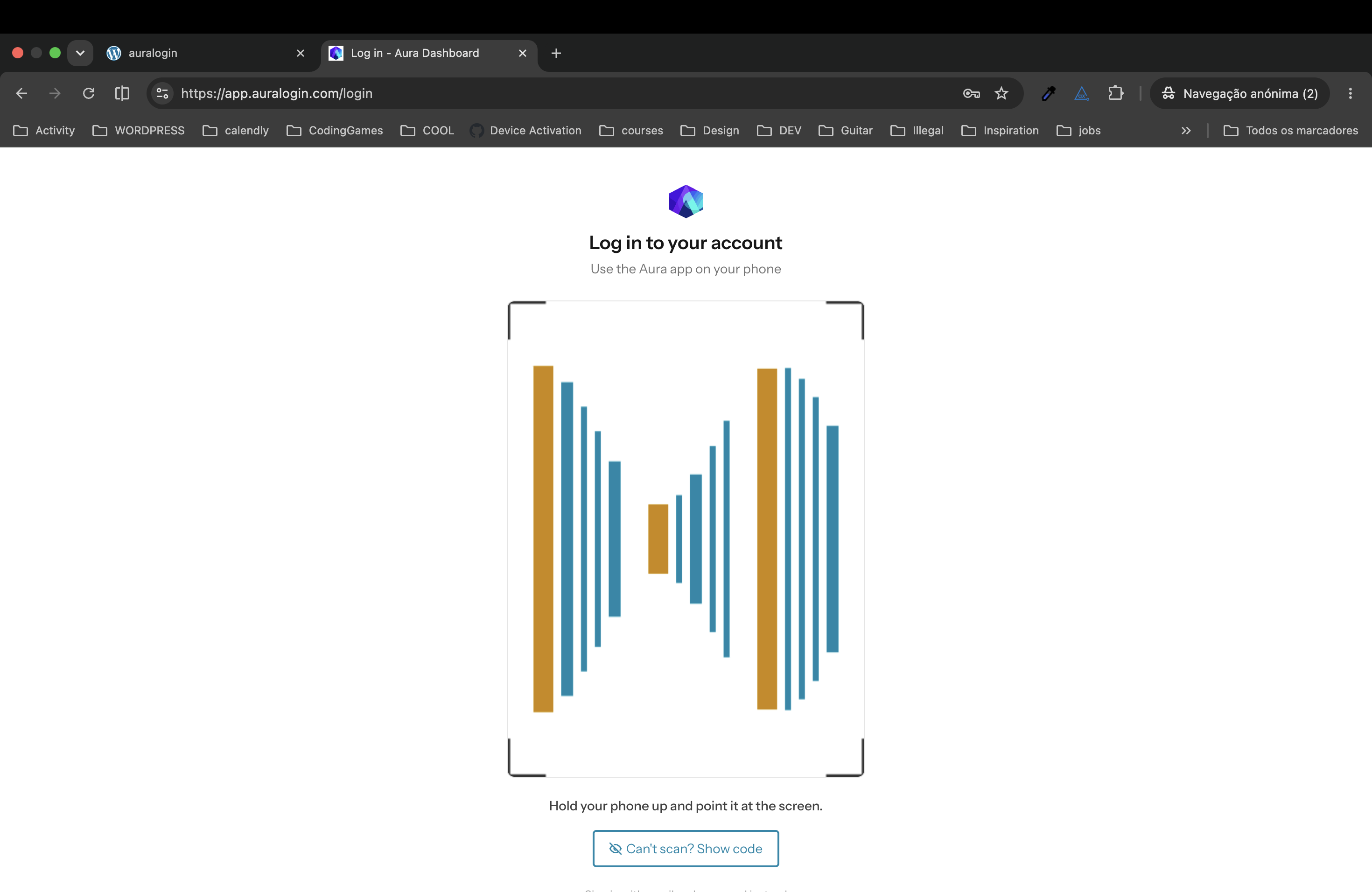 WordPress login page showing the Access Glow animated visual authentication code