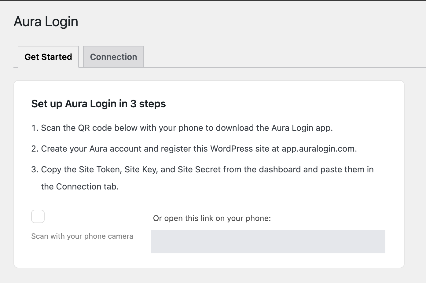 Access Glow plugin Get Started tab with the 3-step setup checklist